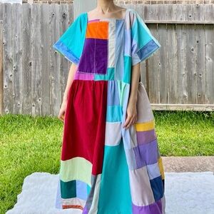 Handmade Quilted Patchwork Colorblock Dress SKU 05291